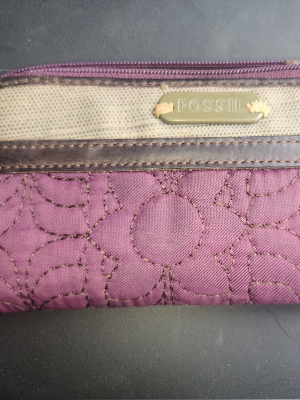 Fossil Quilted Plum and Brown Women's Zip Wallet